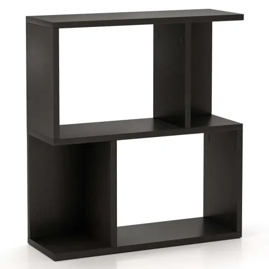 Costway 1/2 PCS 3-Tier Bookshelf Geometric Bookcase Side Table with Open Storage Display Shelf Black {7}