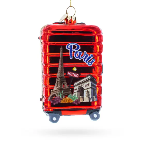 Paris Landmarks Suitcase Glass Christmas Ornament {4}