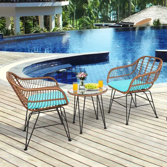 Costway 3PCS Patio Rattan Bistro Set Coffee Table Armchair Garden {2}