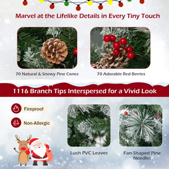 Costway 7 FT Pre-Lit Artificial Christmas Tree Hinged with Pine Needles 400 LED Lights {5}