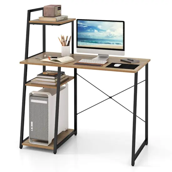 Costway Home Office Desk with Bookshelf Host Stand Metal Frame Study Writing Desk {1}