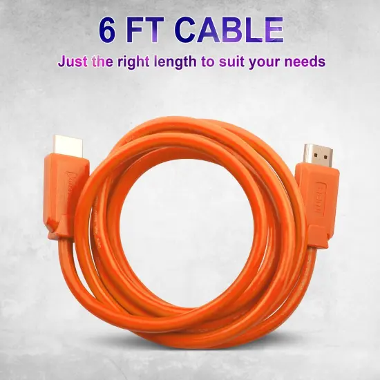 Insten - HDMI Male to Male Cable, 2.1 Version, 8K 60Hz, 48Gbps, PVC Cable, Gold Connectors, 6ft , Orange {7}