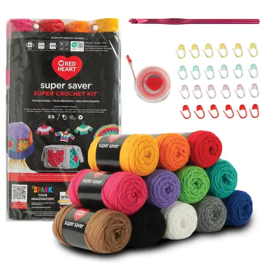 Red Heart Super Saver Super Yarn Kit 10 pack-Crochet W/Accessories {5}
