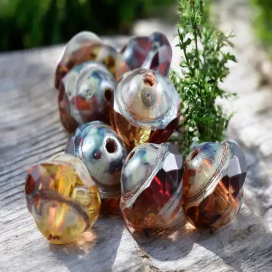 *15* 8x10mm Fuschia Amber Picasso Saturn Beads {5}