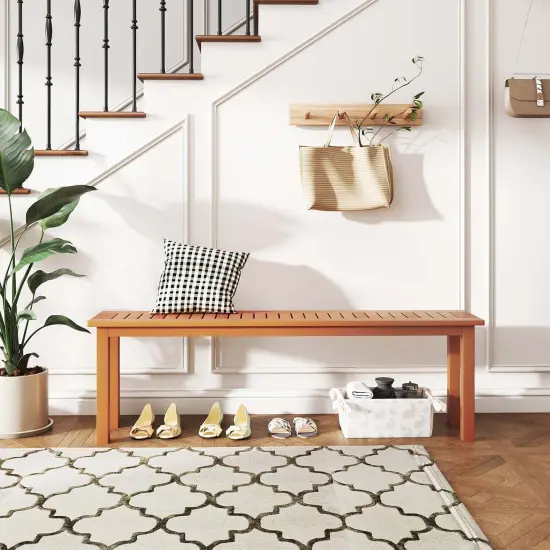 Costway 59" Long Patio Dining Bench with Teak Oil Finish & Slat Seat Accent Entryway Bench {4}