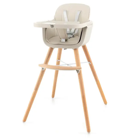 Babyjoy 3 in 1 Convertible Wooden High Chair Toddler Feeding Chair with Cushion Grey/Beige/Yellow/Pink/Dark Grey/Black {8}