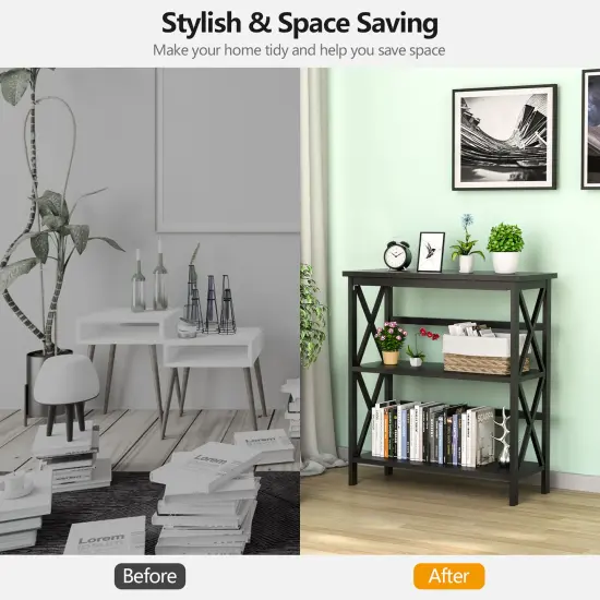 Costway 3-Tier Bookshelf Wooden Open Storage Bookcase for Home Office White\Black\Coffee\Natural {6}