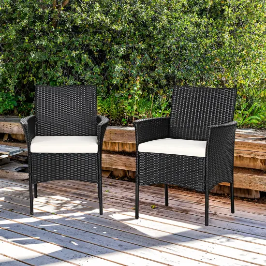 Costway 2PCS Chairs Outdoor Patio Rattan Wicker Dining Arm Seat With Cushions {1}
