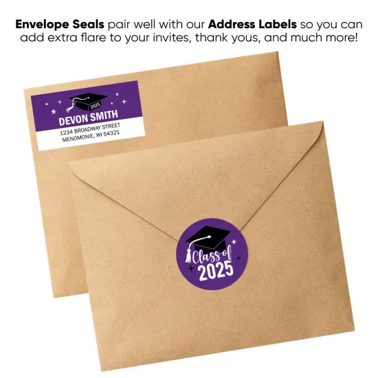 Big Dot of Happiness Class of 2025 Purple Grad Party Envelope Seal Stickers, Round Circle Stickers to Seal Cards, Graduation Envelope Seals, 120 Count {6}