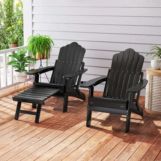 Costway Patio Adirondack Chair All-Weather HIPS Lounge Chair with Retractable Footrest Black/Brown/Gray/Navy {4}