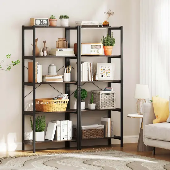 Costway 1/2 PCS 5-Tier Bookshelf Bookcase with Metal Frame & Dual Anti-Tipping Kits Storage Rack {9}