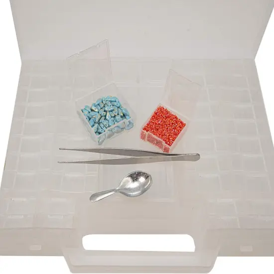 The Beadsmith Bead Organizer Carrying Case, 55 piece set, with removable compartments in assorted sizes, a carrying case, plus a bead scoop and tweezer. {6}