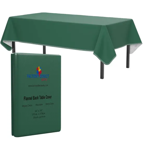 Exquisite Vinyl Tablecloth &ndash; 54" x 70" &ndash; Pack of 1 &ndash; Rectangular Plastic Table Cover with Flannel Backing &ndash; Reusable & Waterproof Tablecloth for Events and Parties Dark Green {1}