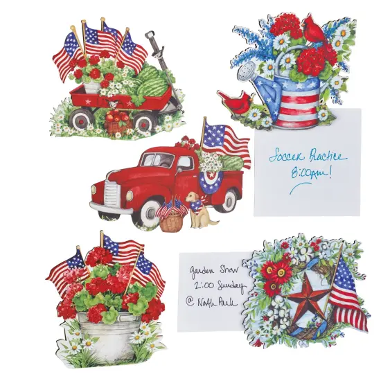 Collections Etc Detailed Floral Patriotic Wooden Refrigerator Magnets - Set of 5 {2}
