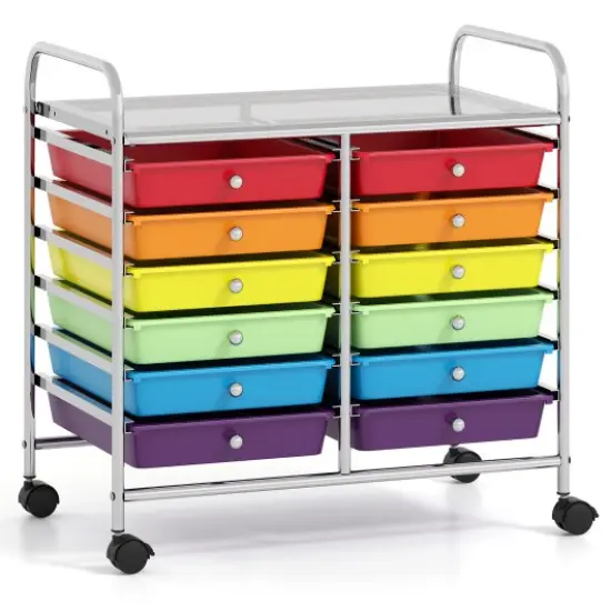 12 Removable Drawers Rolling Storage Cart with 4 Universal Wheels and Metal Frame Multicolor {3}