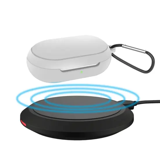 For Galaxy Buds+ / Buds Case, Protective Silicone Cover with Carabiner Keychain Compatible with Samsung Galaxy Buds+ Plus 2020 Buds 2019 Wireless Earbuds, White (4 Color Options) by Insten {7}