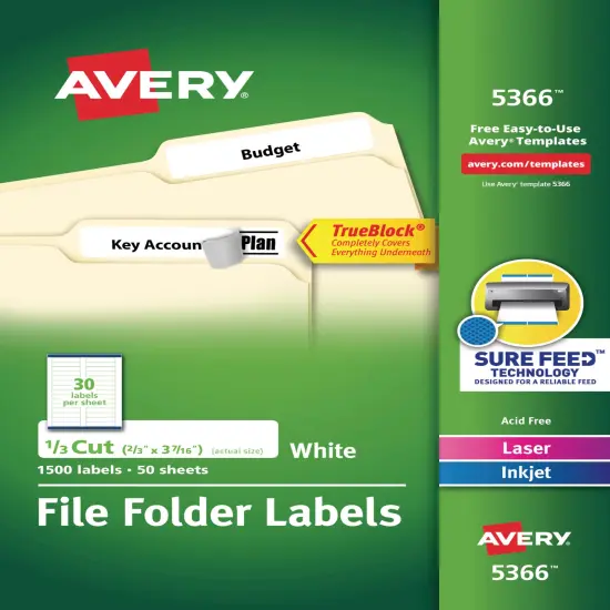 Avery Printable File Folder Labels, 2/3 x 3-7/16 Inches, White, Pack of 750 {7}
