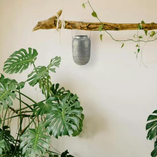 Kaemingk 14.5" Botanic Beauty Gray Cut-Out Pillar Candleholder Lantern {5}