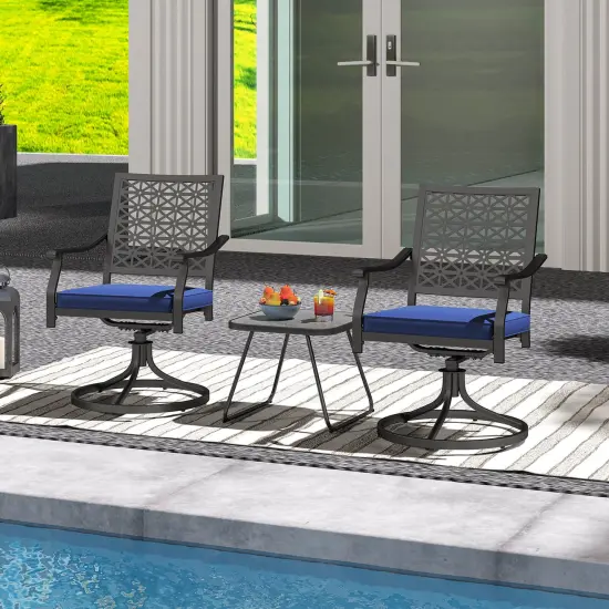 Costway 2 PCS Outdoor Swivel Chairs Patio Dining Chairs with Padded Cushions High Back Beige/Navy {4}