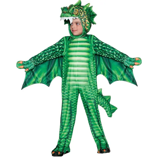 Toddler Green Dragon Printed Costume with Hood Wings Tail and Claw Covers {1}