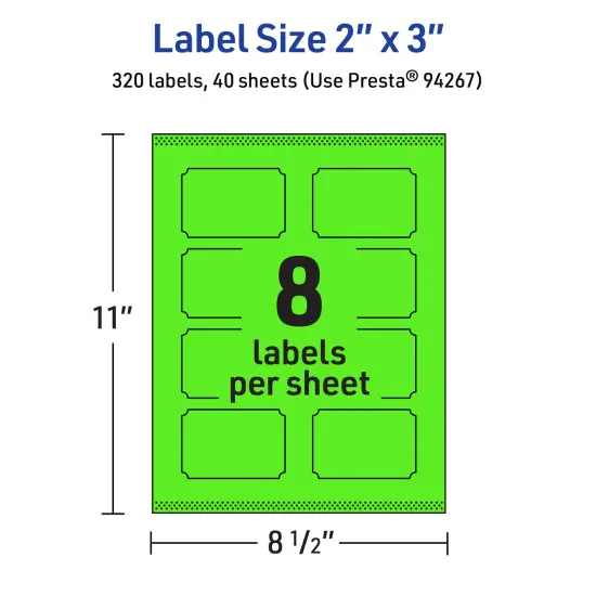 Avery Neon Green Paper Labels, 2" x 3" Rectangle Scalloped {5}