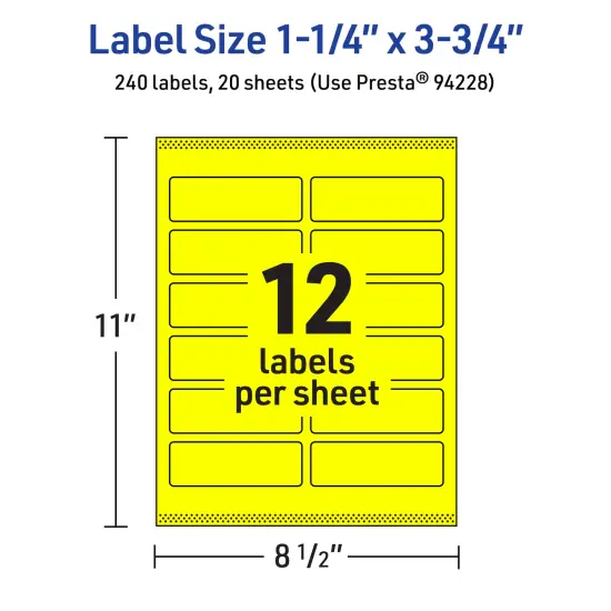 Avery Neon Yellow Paper Labels, 1.25" x 3.75" Rectangle {5}