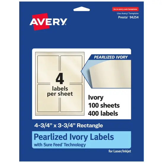 Avery Pearlized Ivory Rectangle Labels with Sure Feed Technology, Print-to-the-Edge, 4.75" x 3.75" {1}