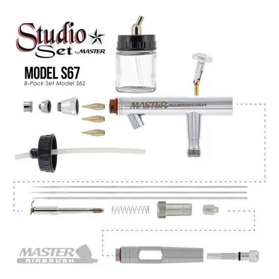 8 HI-FLOW All-Purpose Precision Dual-Action Siphon Feed Airbrushes with High Performance Airbrush Air Compressor with Air Storage Tank {3}