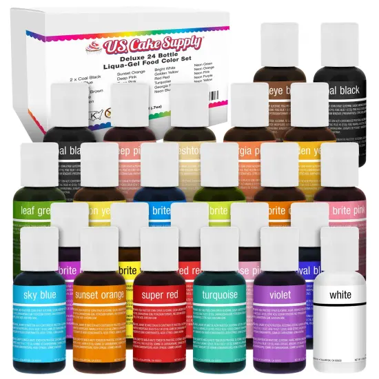 US Cake Supply by Chefmaster Liqua-Gel Cake Color Set - 24 Colors in 0.7 fl. oz. (20ml) Bottles - 12 Primary & 12 Secondary Set B Colors {1}