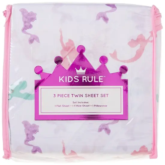 Kids Rule 3-Piece Multicolored Mermaid Sheet Set for Kids & Girls - 1 Twin Flat Sheet, 1 Twin Fitted Sheet & 1 Queen Pillowcase, Soft Brushed Microfiber Polyester Bed Sheet, Smooth & Durable {1}