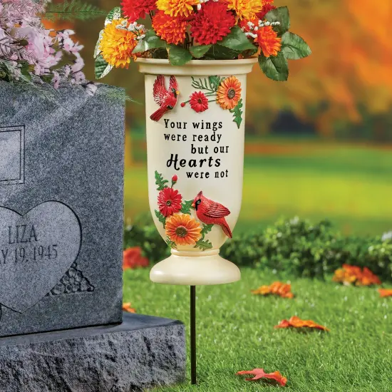 Collections Etc Cardinal & Flower Memorial Poem Vase Garden Stake {1}