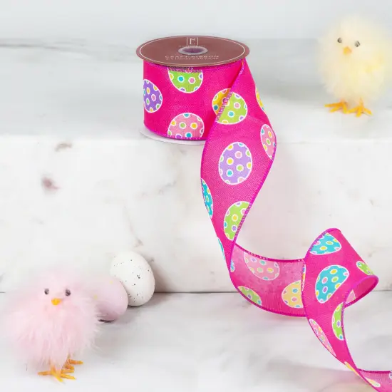 Northlight Easter Egg Design Wired Spring Craft Ribbon - 2.5" x 10 Yards - Pink {1}