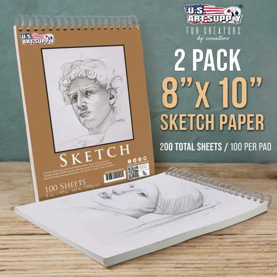 8"x10" Top Spiral Bound Sketch Book, 2 Pack, 100 Sheets Each, 60lb (100gsm), Acid-Free, Artist Sketchbook, Drawing Pad for Adults & Students {2}