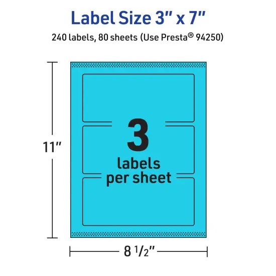 Avery Bright Blue Paper Labels, 3" x 7" Rectangle {5}