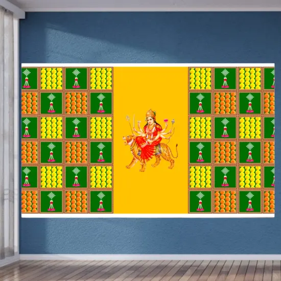 Durga Maa Backdrop 5x8 Feet Indian Traditional Cloth Laxmi Pujan Decor Indian Diwali Decor Pooja Wall Decor Indian Wall Art Photo Decor Banner Decorative Pooja Cloth Navratri Decor {5}