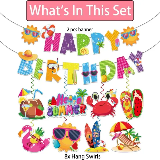 Summer Birthday Decorations, NO-DIY Summer Party Decorations Banner, Pool Party Supplies {3}