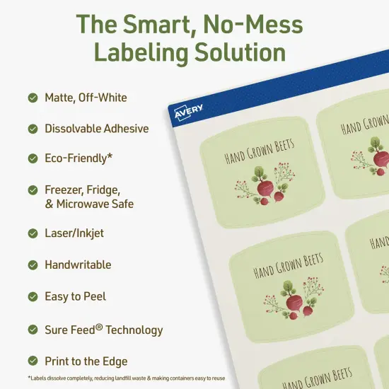 Avery Dissolvable Labels, 2" x 2-3/16" Arched Square {2}