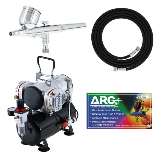 Multi-Purpose Precision Dual-Action Gravity Feed Airbrush with Model TC-828 Twin Piston Air Compressor with Air Storage Tank {1}