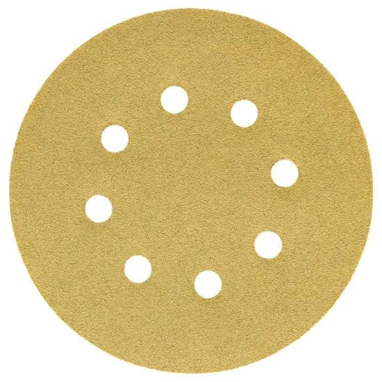 80 Grit - 5" Gold DA Sanding Discs - 8-Hole Pattern Hook and Loop - Box of 50 {2}