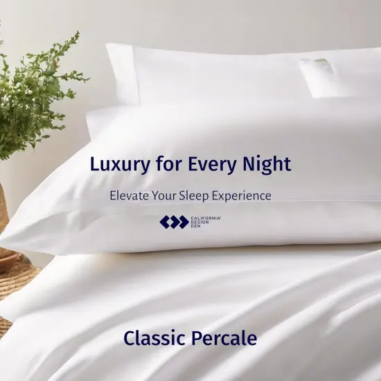 Luxury 100% Egyptian Cotton Pillow Cases King Size Set of 2 - Crisp Percale, Soft & Breathable Cotton Pillow Covers - White {5}