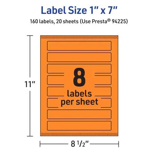 Avery Bright Orange Paper Labels, 1" x 7" Rectangle {5}