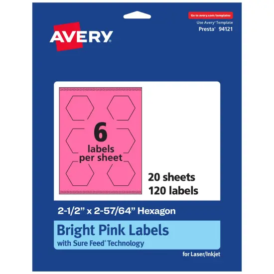 Avery Bright Pink Paper Labels, 2-1/2" x 2-57/64" Hexagon {1}
