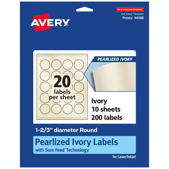 Avery Pearlized Ivory Round Labels with Sure Feed Technology, Print-to-the-Edge, 1-2/3" diameter {1}