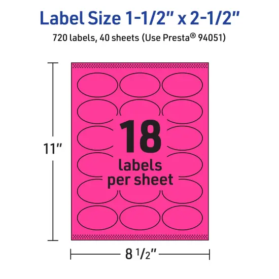 Avery Neon Magenta Paper Labels, 1.5" x 2.5" Oval {5}