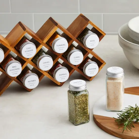 Talented Kitchen 144 Spice Labels Stickers, White Spice Jar Labels Preprinted for Spice Jar Lids, Seasoning Herbs Spice Rack Organization, Water Resistant, Black Minimalist (Round 1.5 In) {5}