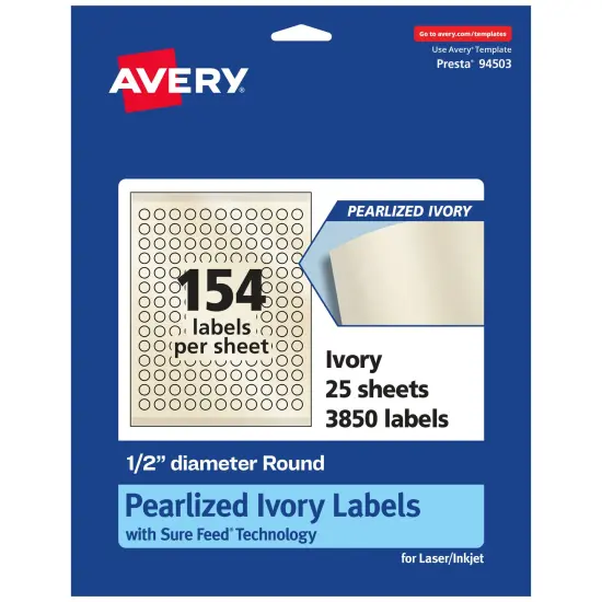Avery Pearlized Ivory Round Labels with Sure Feed Technology, Print-to-the-Edge, .5" diameter {1}