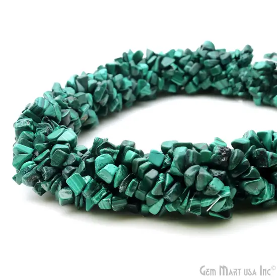 Malachite Chip Beads, 34 Inch, Natural Chip Strands, Drilled Strung Nugget Beads, 7-10mm, Polished, GemmartUSA (CHMC-70004) {4}
