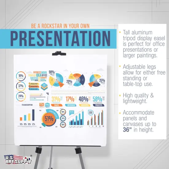 66" Silver Metal Tripod Easel Display - Adjustable 18"- 5.5', Holds 36" Canvas - Floor/Tabletop Easel Stand, For Sign Display, Painting, Poster Board, Canvas - Portable Bag {4}