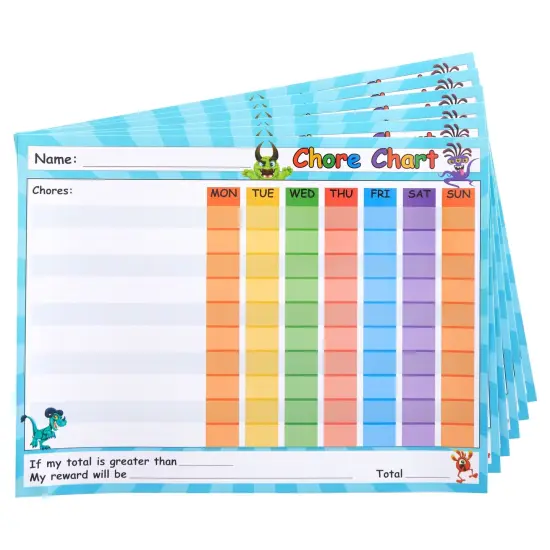 Juvale 6 Pack Dry Erase Chore Chart for Kids Ages 3-14, Reusable Behavior Reward Board with Stick-On Backing for Classroom, Monster Designs (14.5 x 11 In) {1}