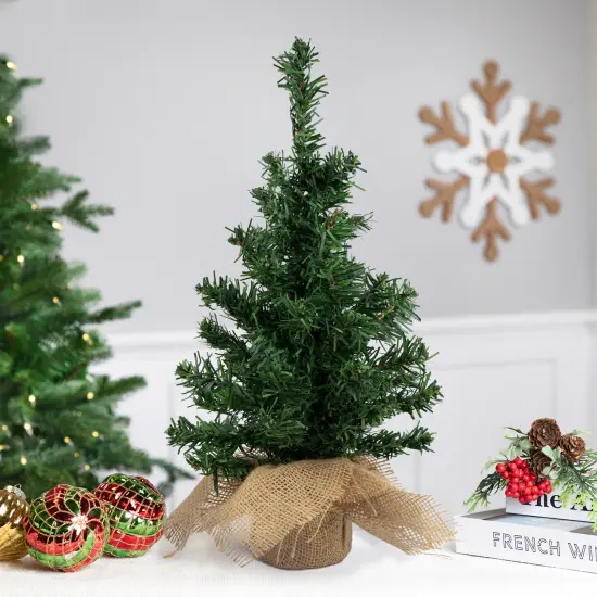 Northlight 18" Two-Tone Mixed Green Pine Artificial Christmas Tree with Burlap Base, Unlit {1}